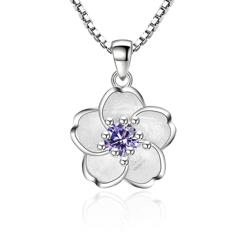 Collier femme fleur de pêcher rose et violet – Bijou élégant