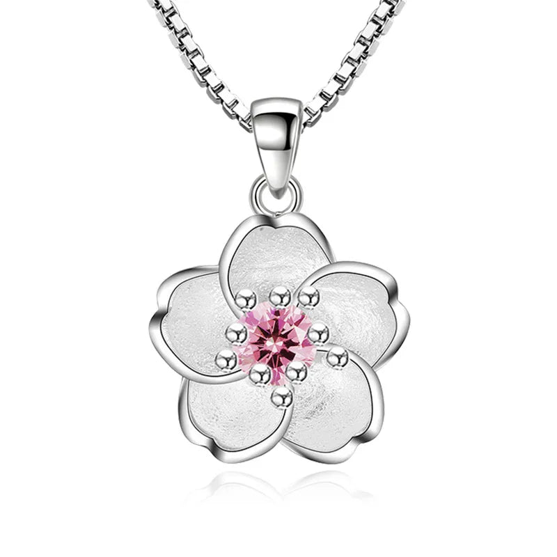 Collier femme fleur de pêcher rose et violet – Bijou élégant